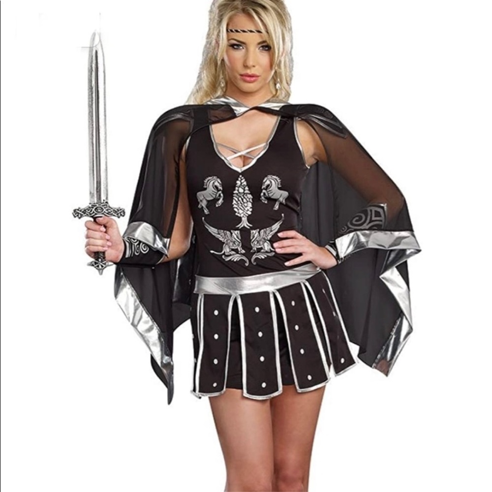 NEW Women’s Black Sexy Gladiator Warrior Dress Costume (long or short) Large